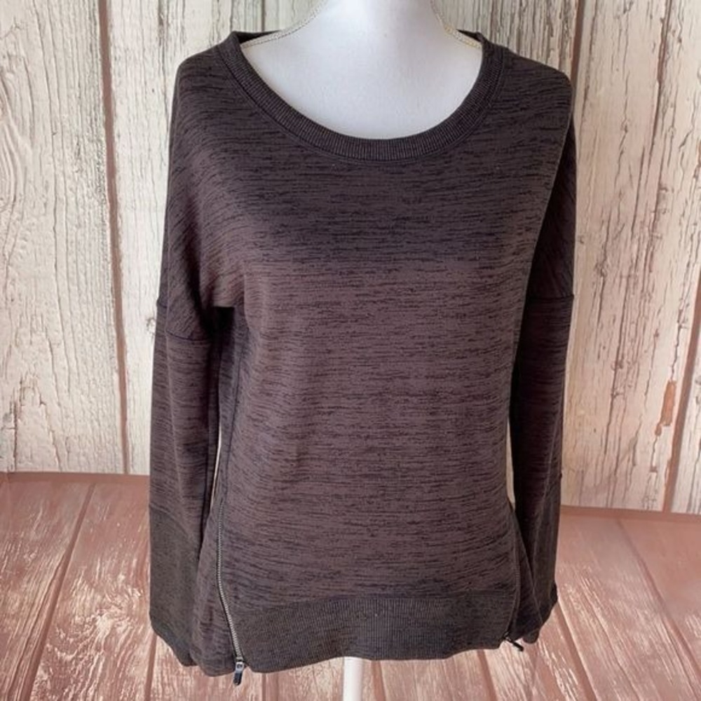 Athleta Sweatshirt Womens Small Gray Popover Soft Casual Sharkbite Zip Side